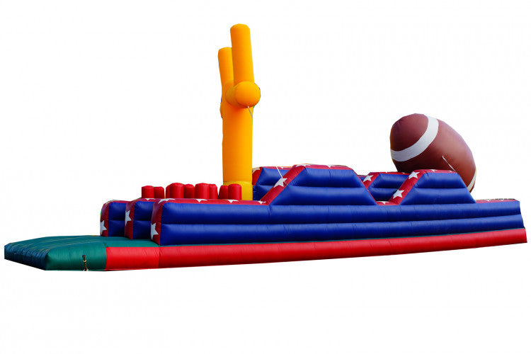 Structure gonflable thématique football. Activité interactive idéale pour les fêtes sportives, événements scolaires ou camp de jour