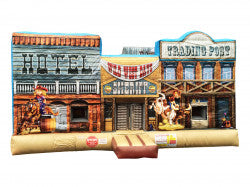 Jeu gonflable sur le thème du Far West. Inclut décors et structures pour une ambiance western dans un cadre ludique