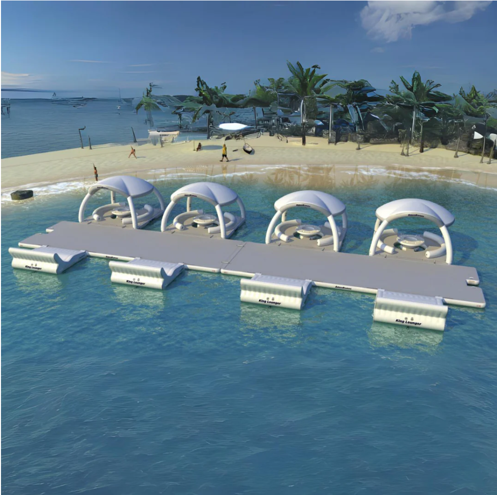 Passerelle flottante Aquabanas conçue pour relier ou accueillir jusqu’à 50 personnes. Robuste et modulaire.