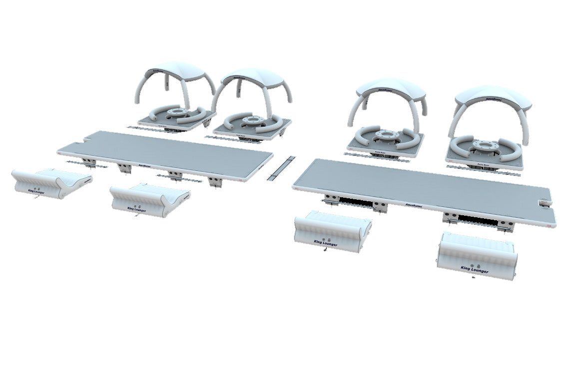 Passerelle flottante Aquabanas conçue pour relier ou accueillir jusqu’à 50 personnes. Robuste et modulaire.