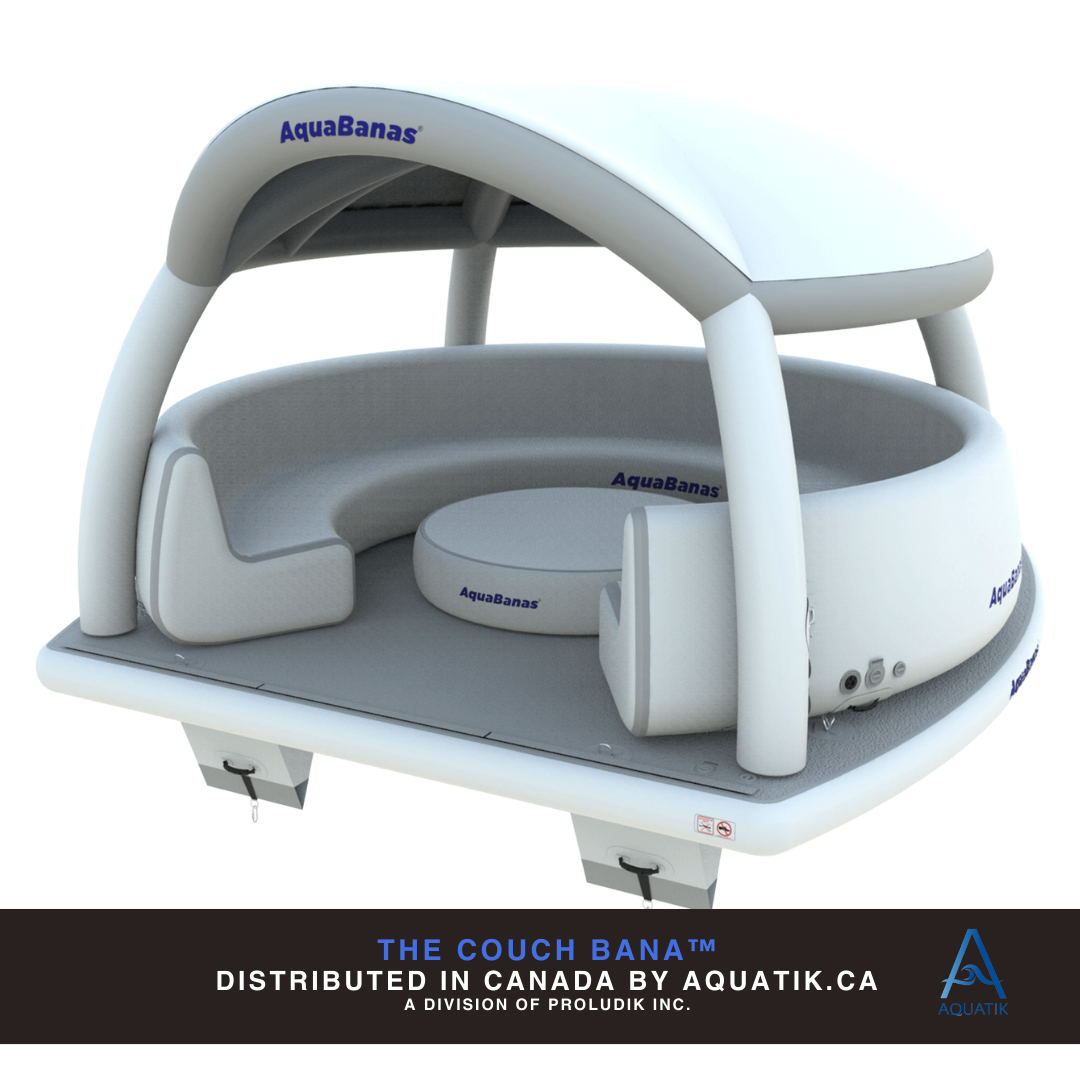 Îlot flottant de grande capacité pour 50 personnes. Solution modulaire pour événements nautiques, hôtels ou parcs aquatiques.