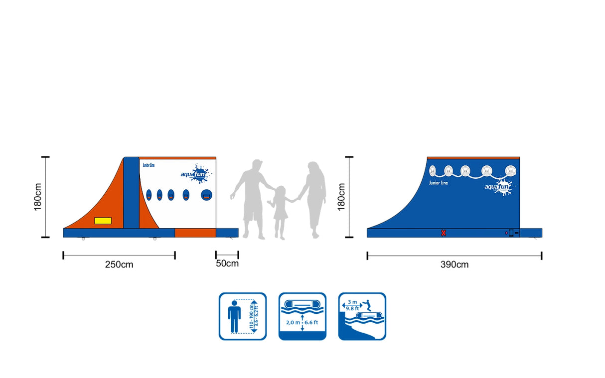Module gonflable de type canyon pour parcours Aquafun Junior. Crée un passage étroit et immersif entre deux structures
