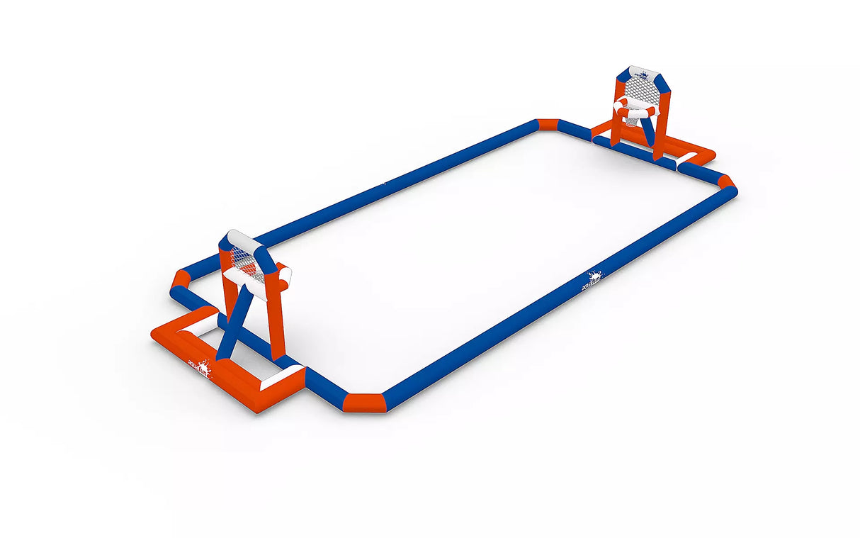 Terrain gonflable pour jouer au basketball sur l’eau. Offre une expérience ludique et sportive. aquafunparks_multisports_terrainvolleyball_terrainbasketball_terrainwaterpolo_basketball_waterpolo_volleyball_pool_piscine_proludik_aquatik_quebec_montreal_ontario_canada_ottawa_gatineau_poolinflatables_sports_aquaticsports