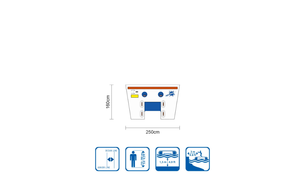 Rampe d’accès gonflable pour parcours aquatique. Conçu pour faciliter l’entrée des utilisateurs sur les modules flottants.