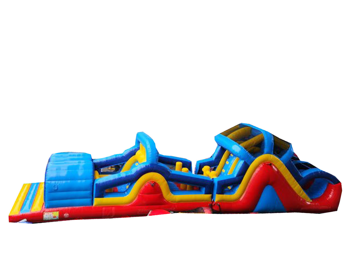 Jeu gonflable multisections avec obstacles en série. Pensé pour créer des parcours d’agilité et de vitesse sécurisés