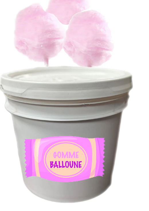 Seau de sucre aromatisé à la gomme balloune pour machine à barbe à papa. Format vrac idéal pour fêtes et événements