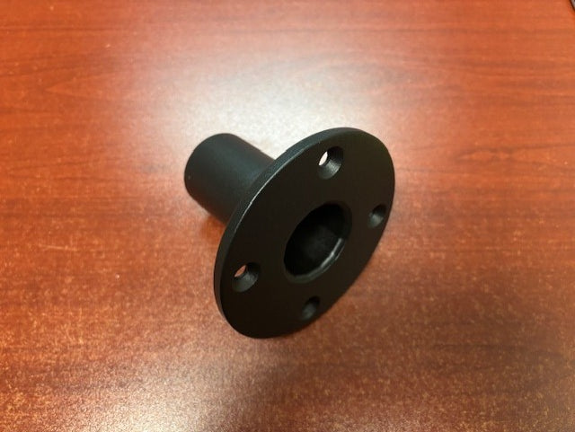 Pièce de quille noire en métal avec base à 4 trous. Accessoire de fixation pour équipements de jeux ou structures modulaires